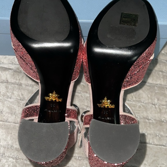 Prada calzatura donna glitter rose color size 39 5” heel excellent condition. - Picture 3 of 13